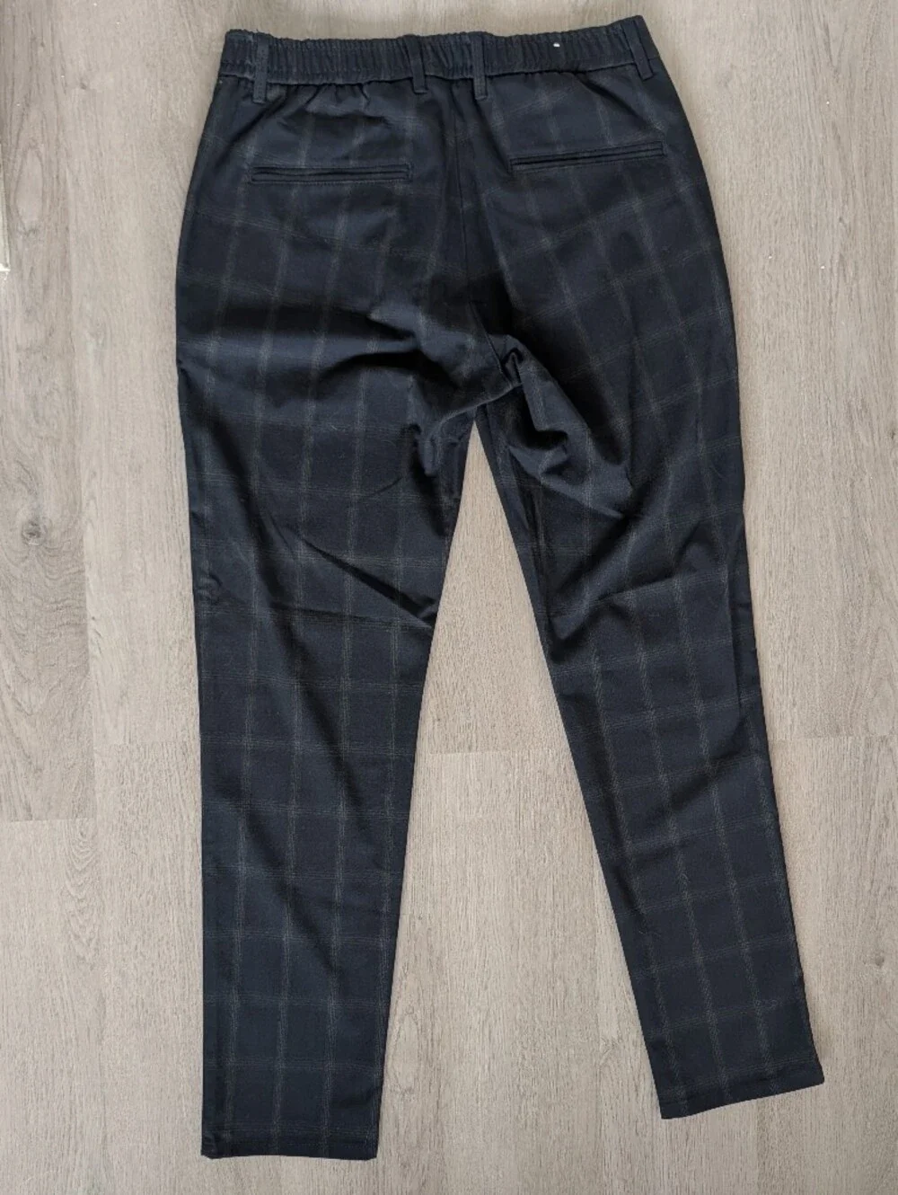 Zara Mens Black Windowpane Plaid Trousers Size M Tailored Slim Fit Office Preppy